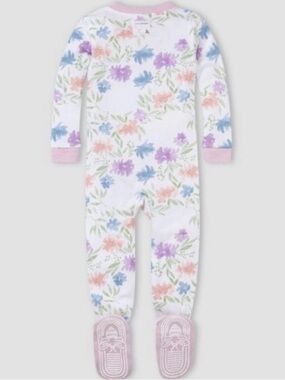 Burt's Bees Baby White Floral Footed One-Piece with Pink Trim